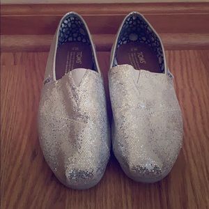 Toms Silver Glitter Slip Ons